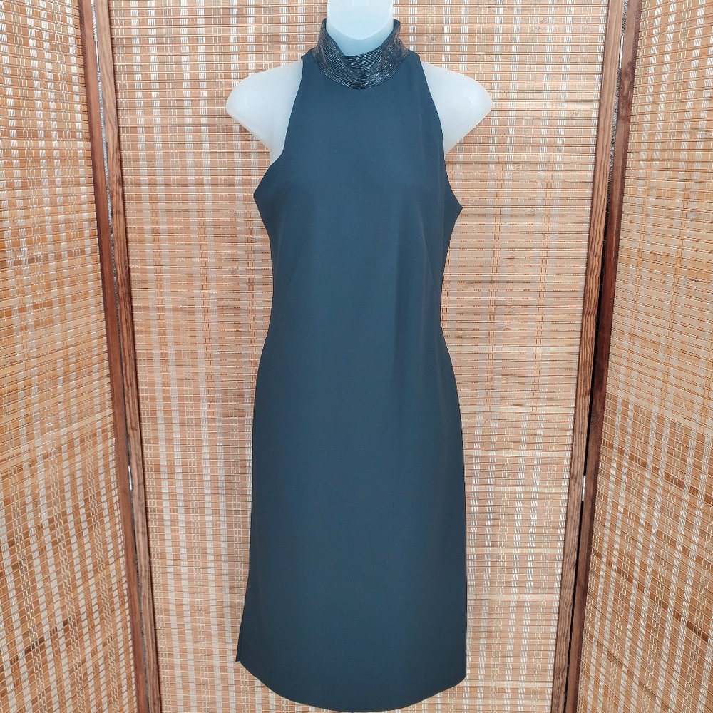 ♧ Vintage Banana Republic Black Beaded Halter Neck Cocktail Dress Size 4
